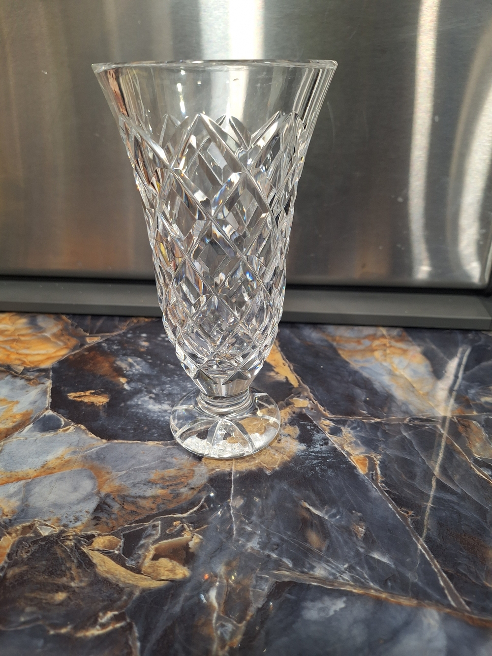 Waterford Kindale Cut Crystal Footed Vase - Clear Diamond-Cut Design